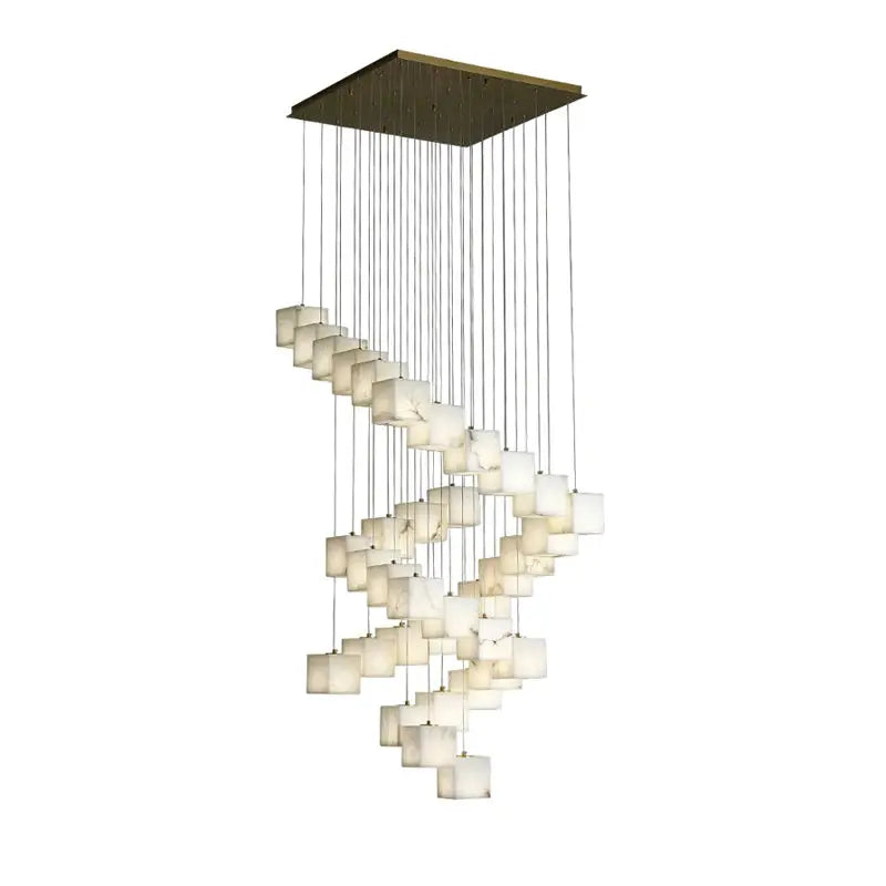 White Marble LED Cube Chandelier  Seus Lighting