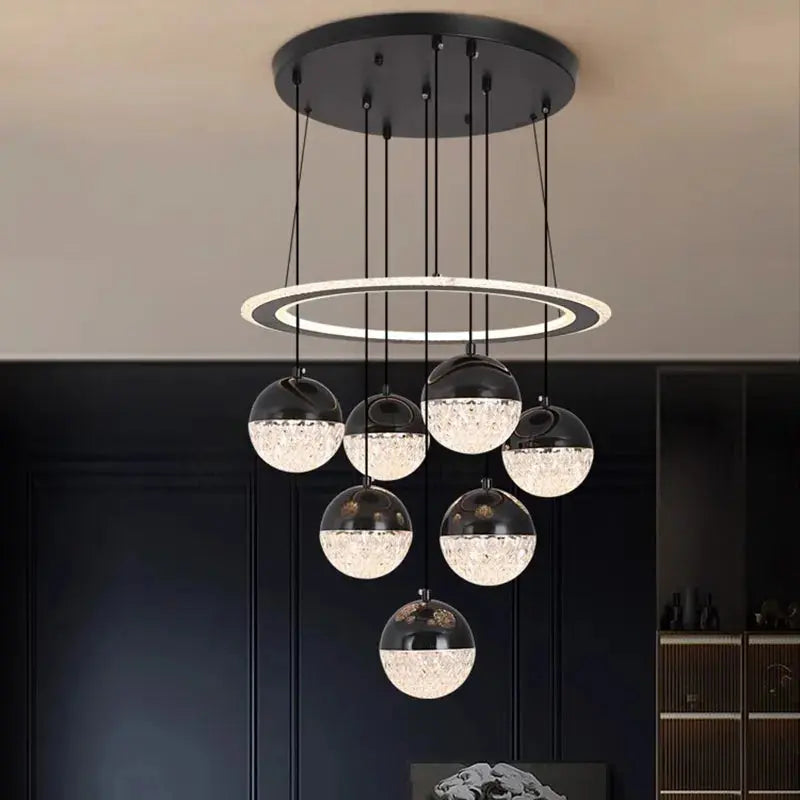 7-Light Cluster Ceiling Chandelier Light Black/White  Seus Lighting