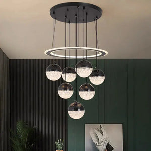 7-Light Cluster Ceiling Chandelier Light Black/White  Seus Lighting