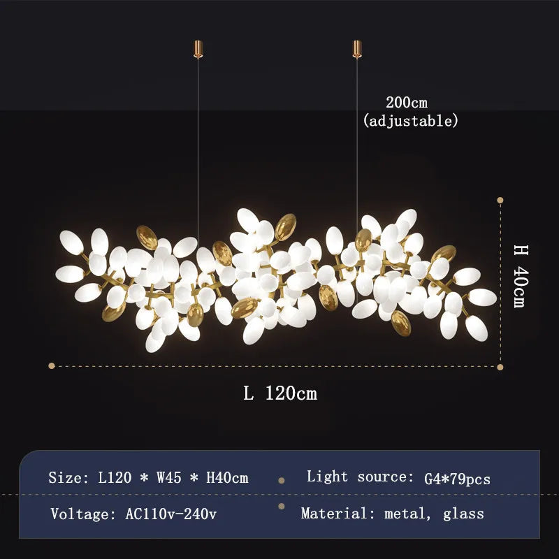 White and Gold Leaf Chandelier for Living Room - Chandeliers