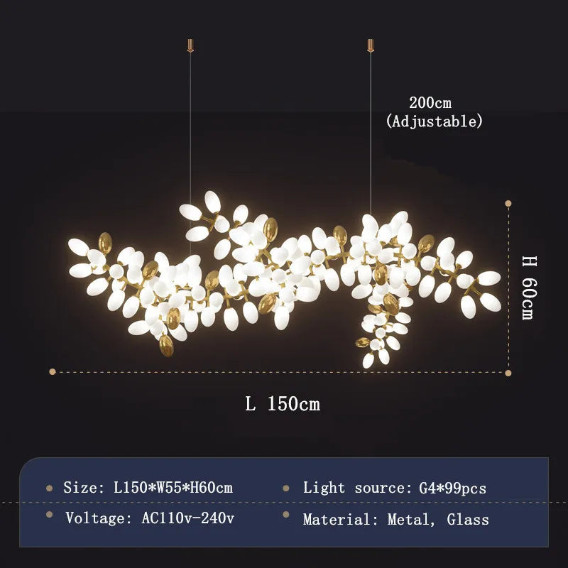 White and Gold Leaf Chandelier for Living Room - Chandeliers