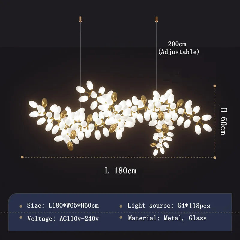 White and Gold Leaf Chandelier for Living Room - Chandeliers