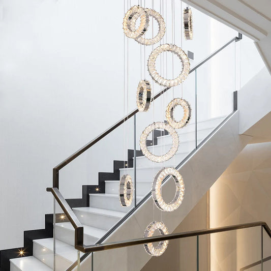 Yasmin Dimmable Crystal Ring Ceiling Light for Staircase  Seus Lighting