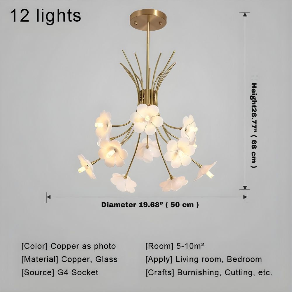 Yelis Modern Copper Glass Flower Chandelier  Seus Lighting