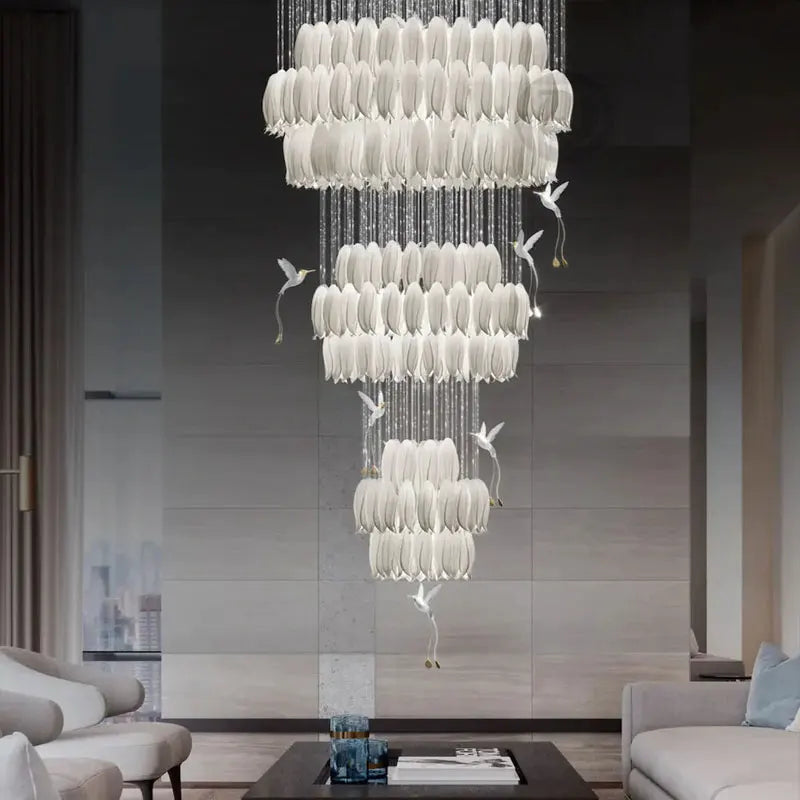 Yina White Ceramic Tulip Chandelier For Staircase – Seus Lighting