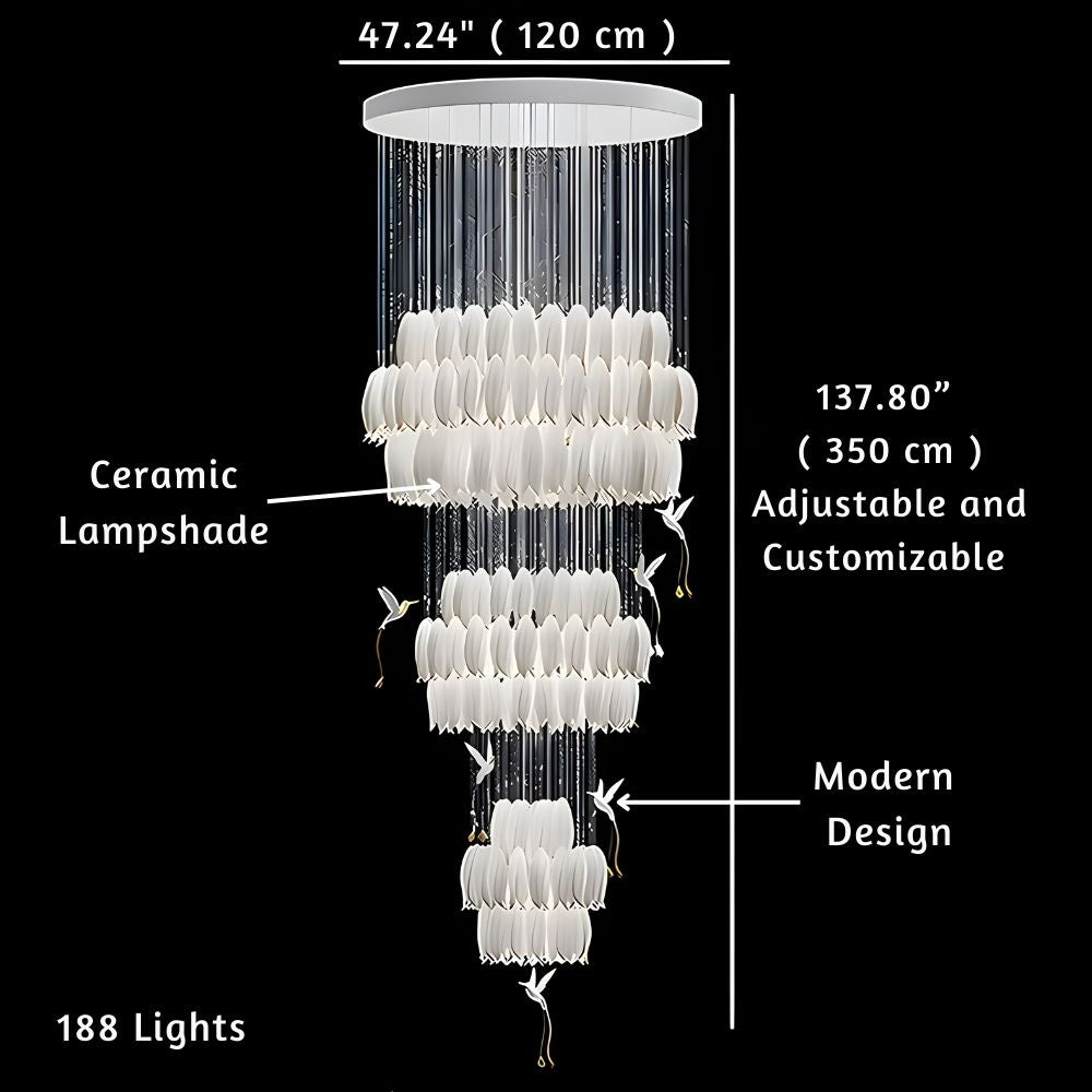 Yina White Ceramic Tulip Chandelier For Staircase  Seus Lighting