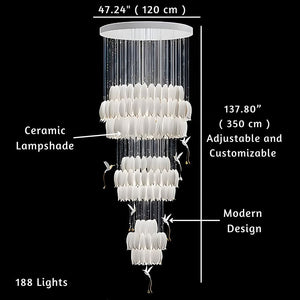 Yina White Ceramic Tulip Chandelier For Staircase  Seus Lighting